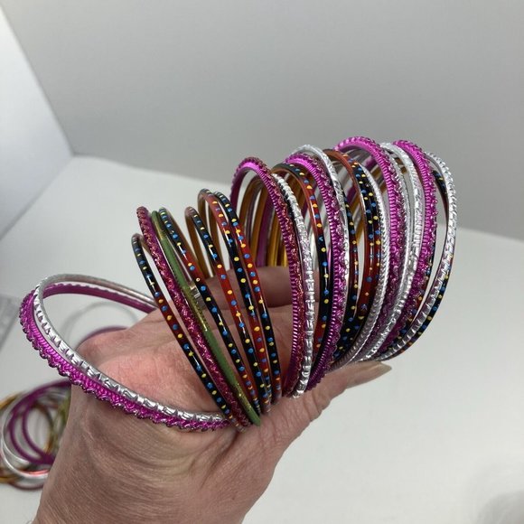 Vintage Multi colored Womens Bangle Bracelets from India 70 Units size small - Picture 7 of 9